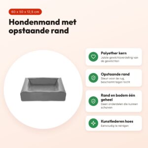 Bia Bed hondenmand grijs 60 x 50 x 12,5 cm – opstaande rand, maat 2 – voordelen