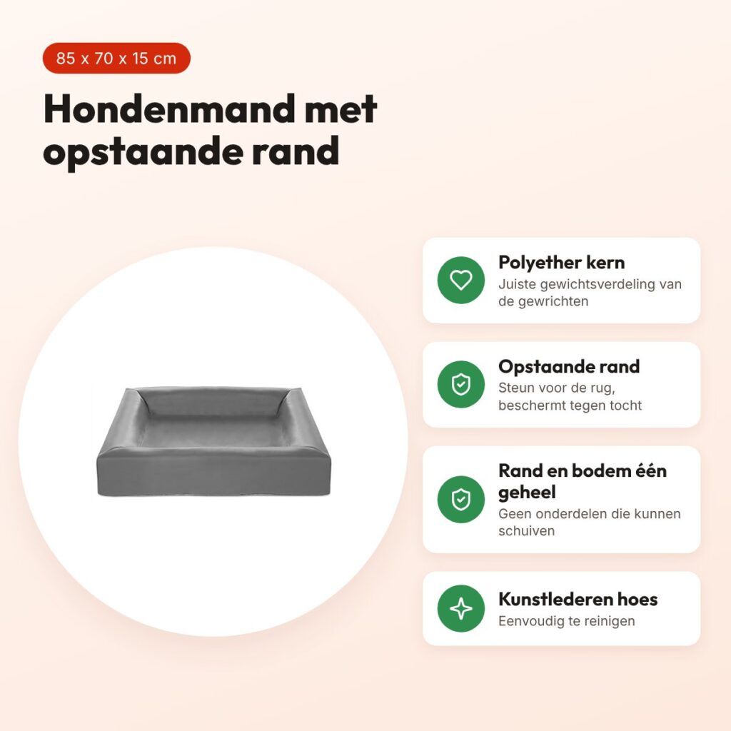 Bia Bed hondenmand grijs 85 x 70 x 15 cm – opstaande rand, maat 4 – voordelen