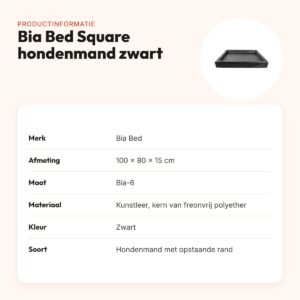 Bia Bed hondenmand Square zwart 100 x 80 x 15 cm – kunstleer, maat 6 – productinformatie