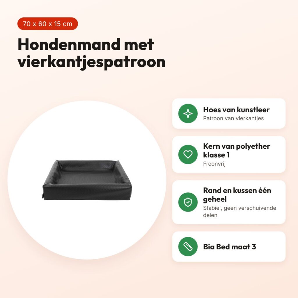 Bia Bed hondenmand Square zwart 70 x 60 x 15 cm – kunstleer, maat 3 – voordelen