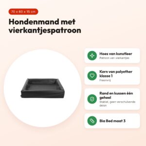 Bia Bed hondenmand Square zwart 70 x 60 x 15 cm – kunstleer, maat 3 – voordelen