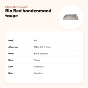 Bia Bed hondenmand taupe 100 x 80 x 15 cm – opstaande rand, maat 6 – productinformatie