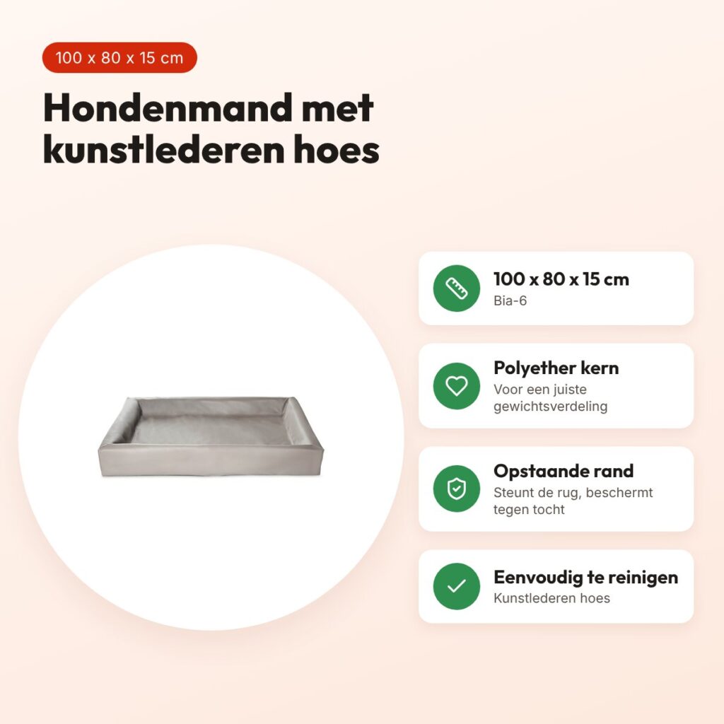 Bia Bed hondenmand taupe 100 x 80 x 15 cm – opstaande rand, maat 6 – voordelen