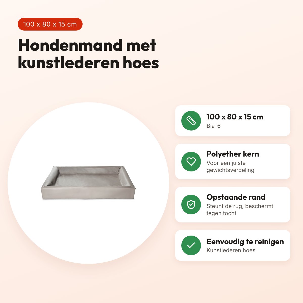 Bia Bed hondenmand taupe 100 x 80 x 15 cm – opstaande rand, maat 6 – voordelen