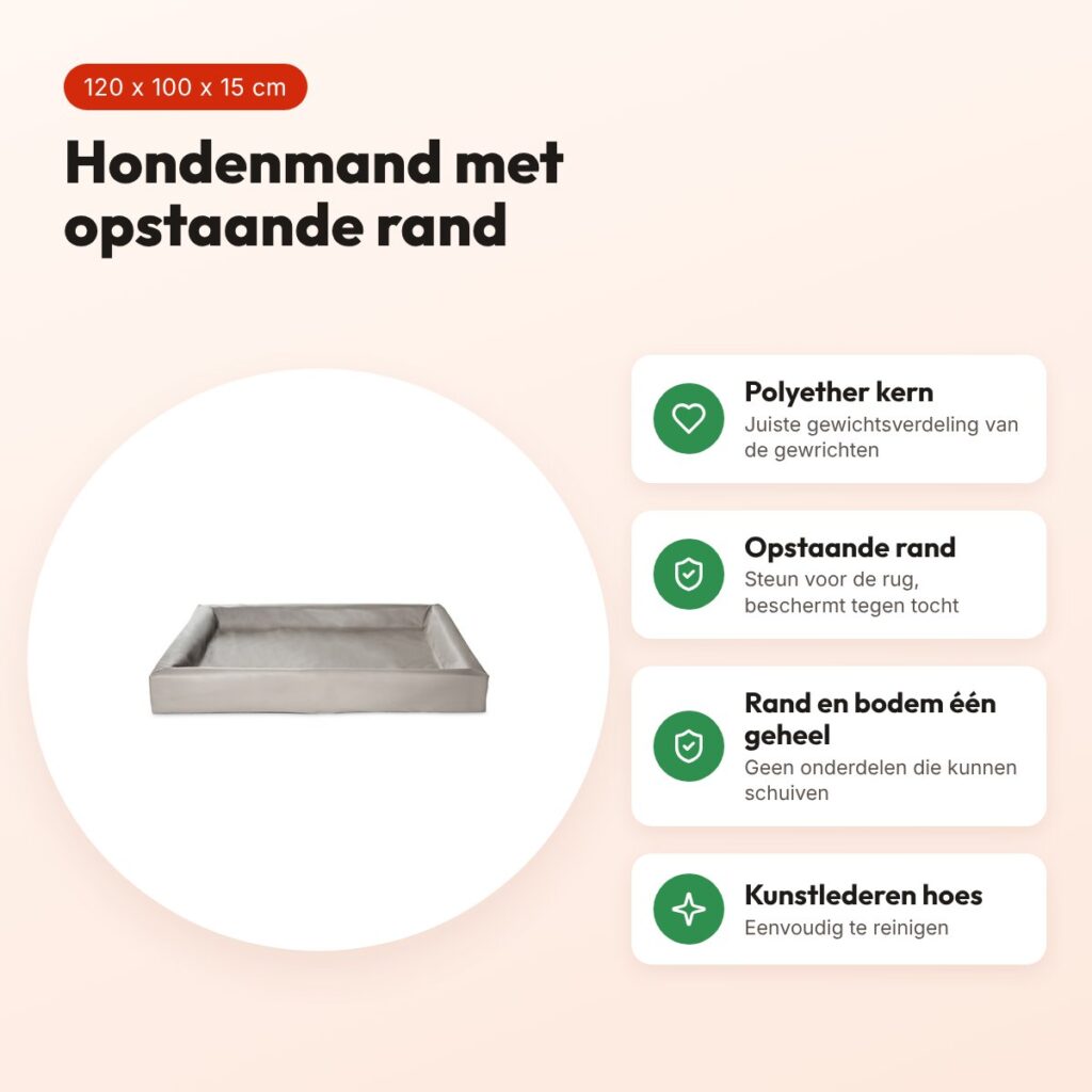 Bia Bed hondenmand taupe 120 x 100 x 15 cm – opstaande rand, maat 7 – voordelen