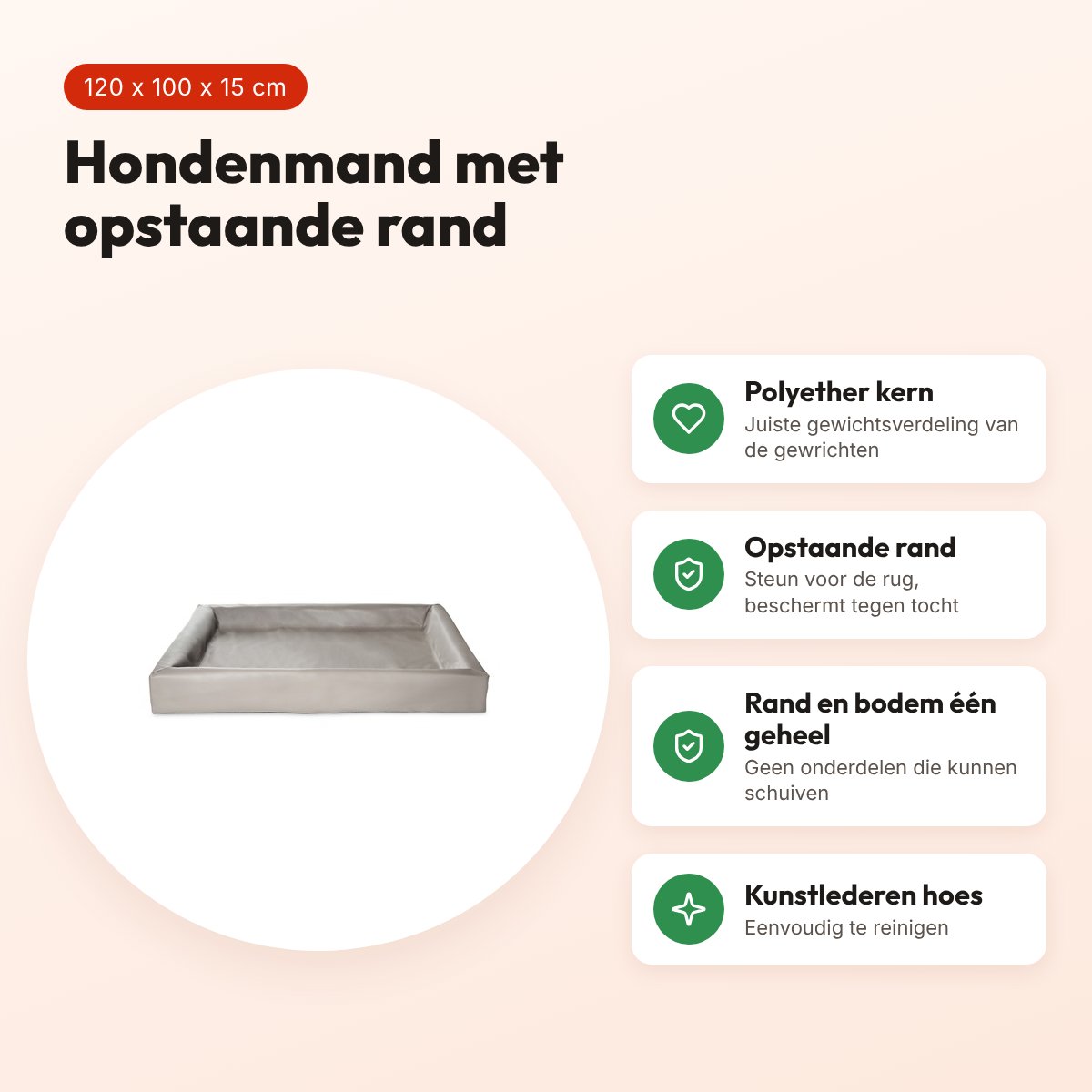 Bia Bed hondenmand taupe 120 x 100 x 15 cm – opstaande rand, maat 7 – voordelen