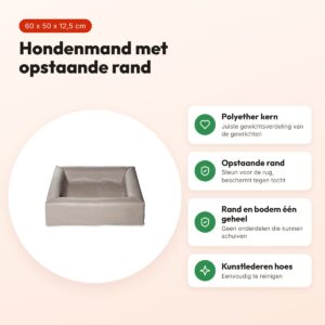 Bia Bed hondenmand taupe 60 x 50 x 12,5 cm – opstaande rand, maat 2 – voordelen