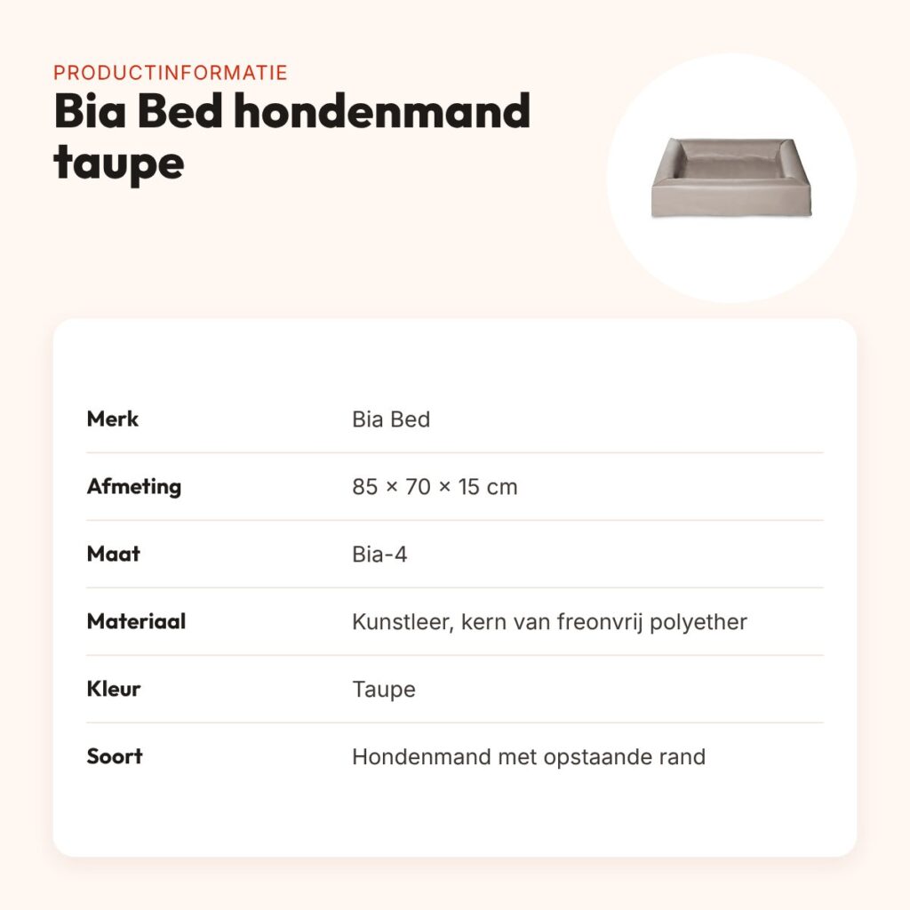 Bia Bed hondenmand taupe 85 x 70 x 15 cm – opstaande rand, maat 4 – productinformatie
