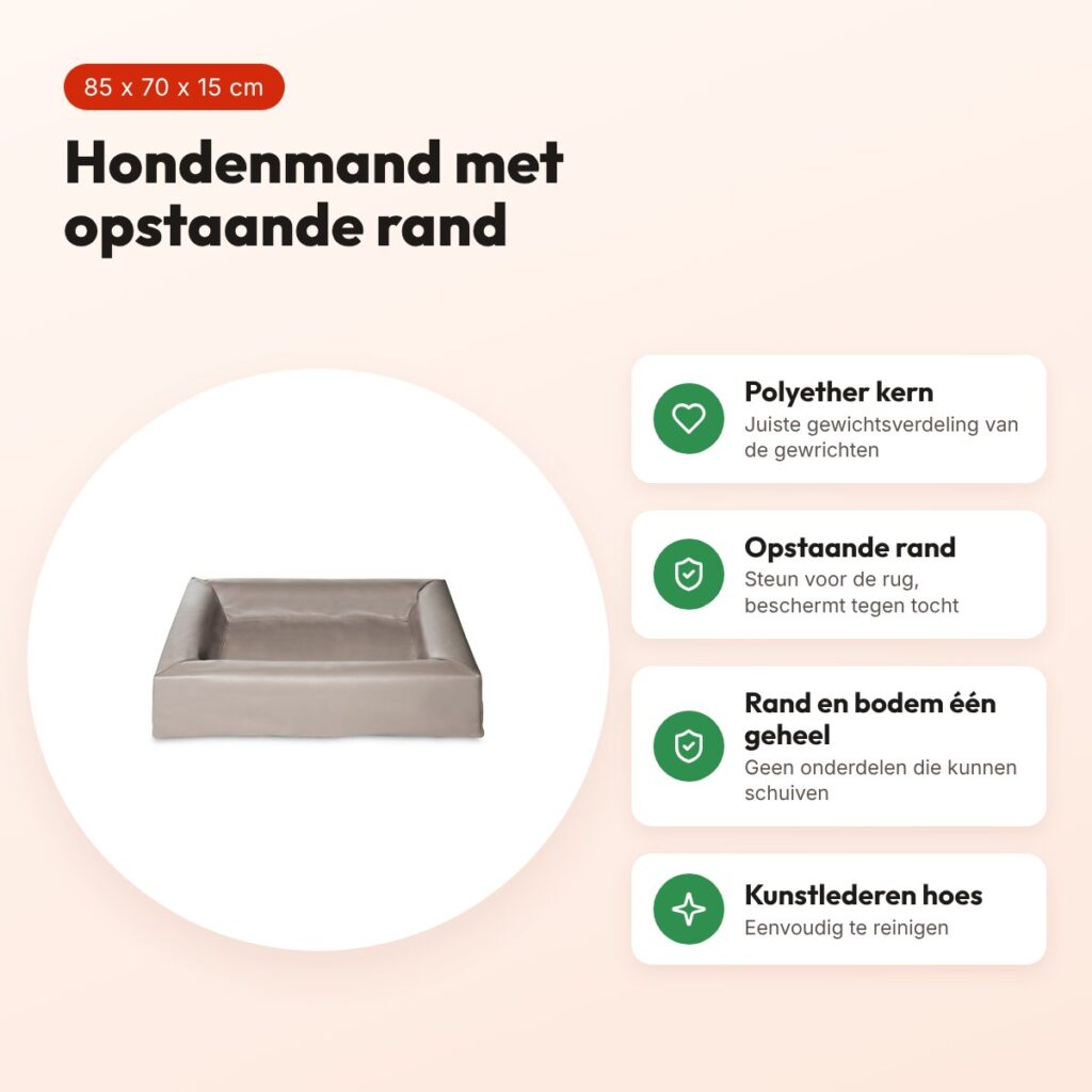 Bia Bed hondenmand taupe 85 x 70 x 15 cm – opstaande rand, maat 4 – voordelen
