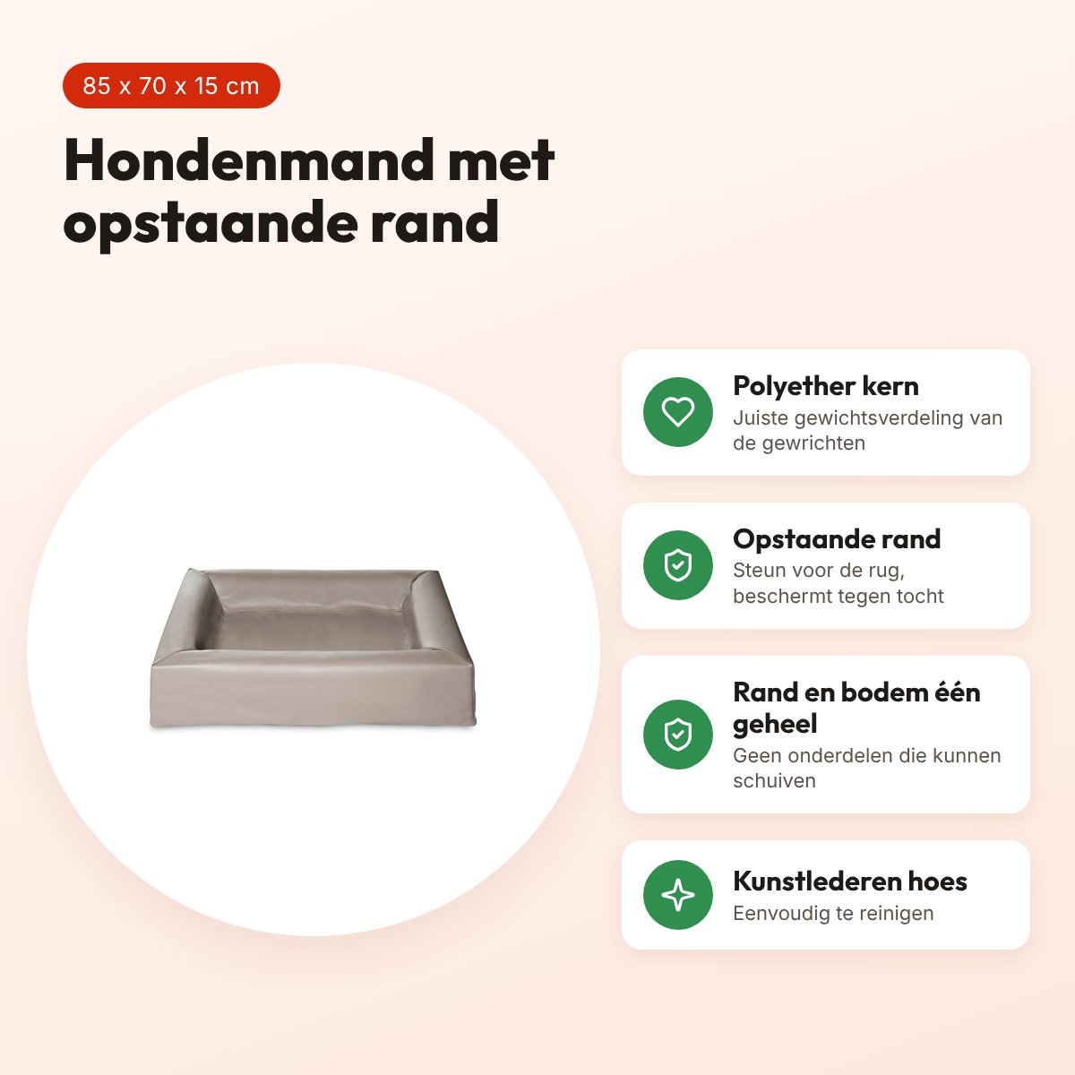 Bia Bed hondenmand taupe 85 x 70 x 15 cm – opstaande rand, maat 4 – voordelen