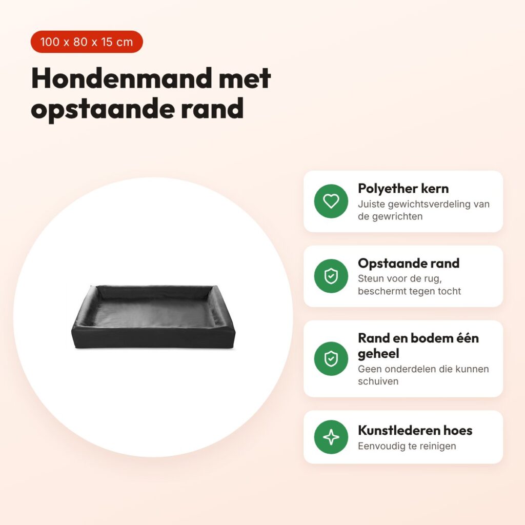 Bia Bed hondenmand zwart 100 x 80 x 15 cm – opstaande rand, maat 6 – voordelen