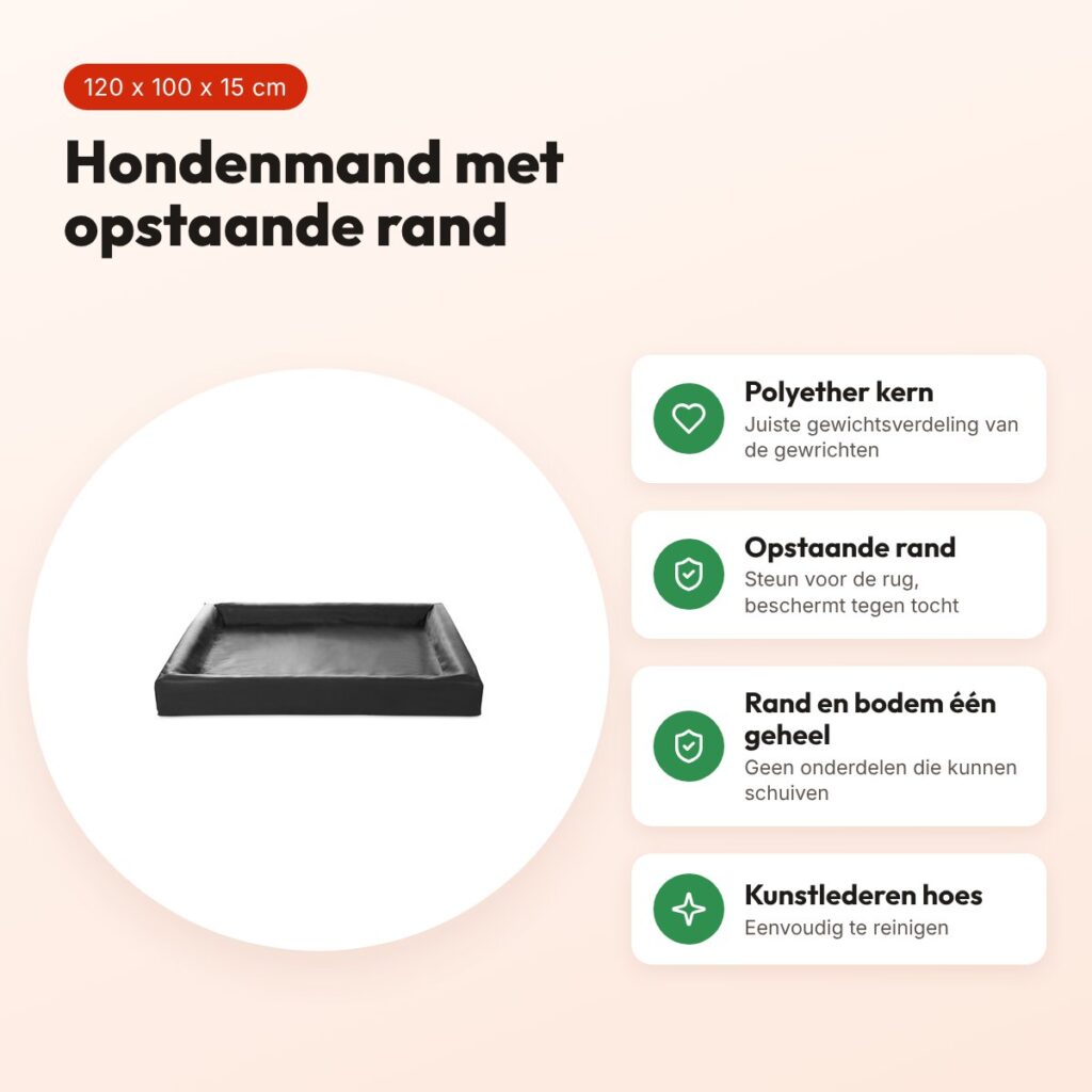 Bia Bed hondenmand zwart 120 x 100 x 15 cm – opstaande rand, maat 7 – voordelen