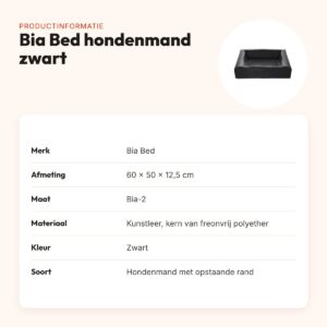 Bia Bed hondenmand zwart 60 x 50 x 12,5 cm – opstaande rand, maat 2 – productinformatie