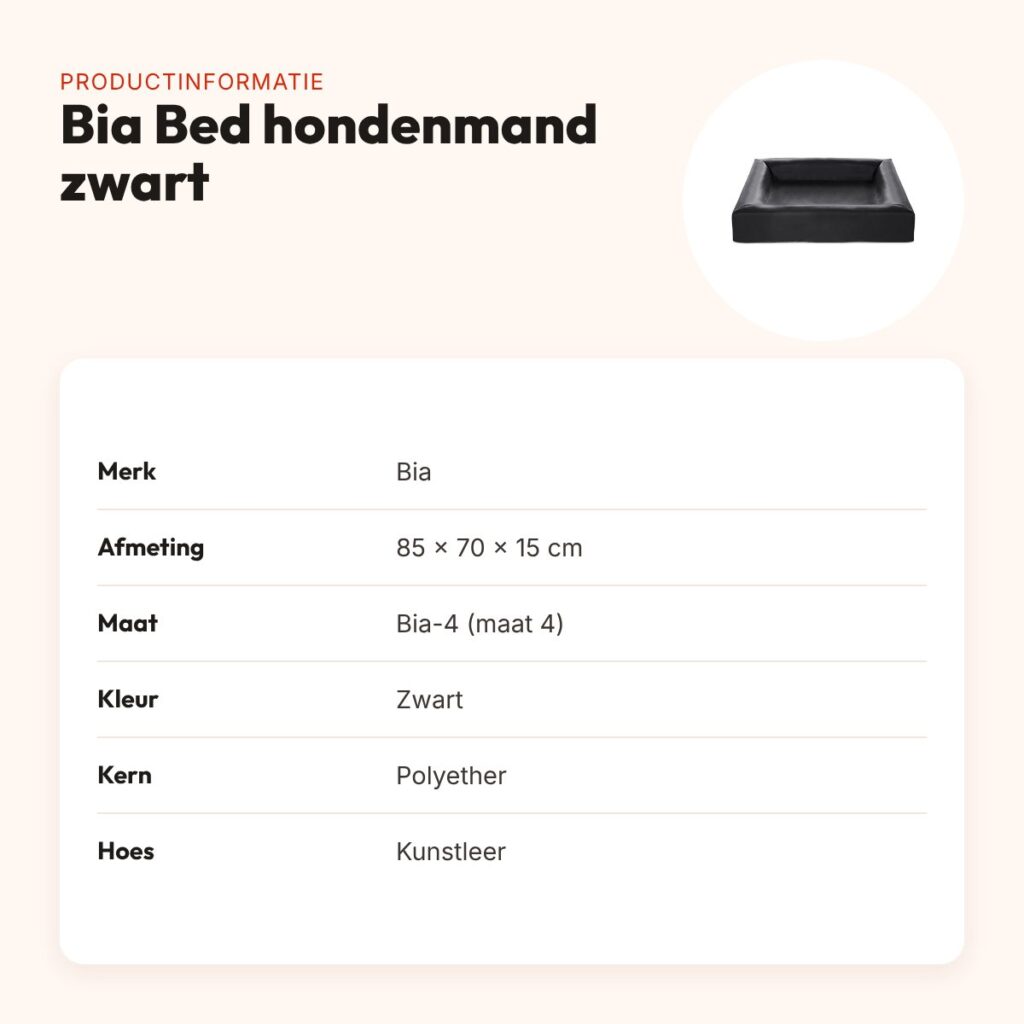 Bia Bed hondenmand zwart 85 x 70 x 15 cm – opstaande rand, maat 4 – productinformatie