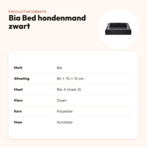Bia Bed hondenmand zwart 85 x 70 x 15 cm – opstaande rand, maat 4 – productinformatie