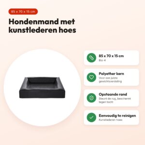 Bia Bed hondenmand zwart 85 x 70 x 15 cm – opstaande rand, maat 4 – voordelen