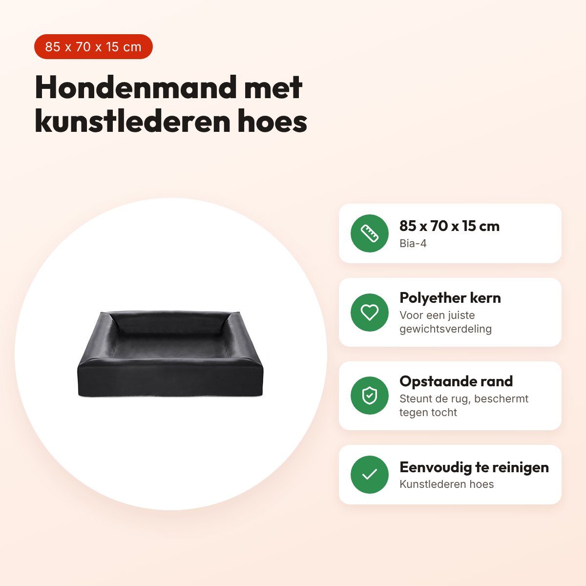 Bia Bed hondenmand zwart 85 x 70 x 15 cm – opstaande rand, maat 4 – voordelen