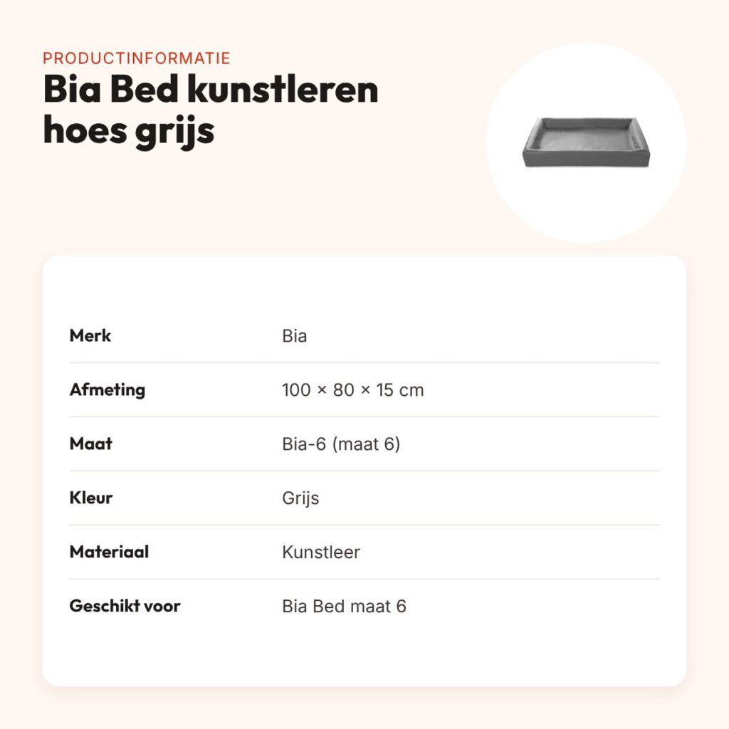 Bia Bed kunstleren hoes hondenmand grijs 100 x 80 x 15 cm – maat 6 – productinformatie