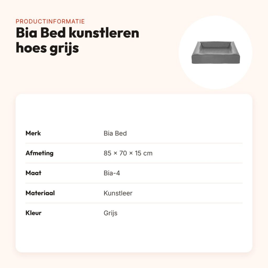Bia Bed kunstleren hoes hondenmand grijs 85 x 70 x 15 cm – maat 4 – productinformatie