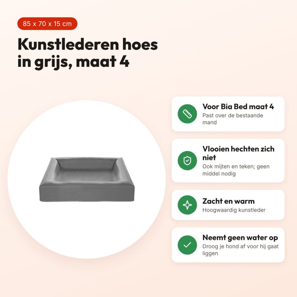Bia Bed kunstleren hoes hondenmand grijs 85 x 70 x 15 cm – maat 4 – voordelen