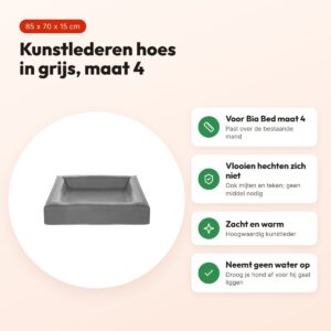 Bia Bed kunstleren hoes hondenmand grijs 85 x 70 x 15 cm – maat 4 – voordelen