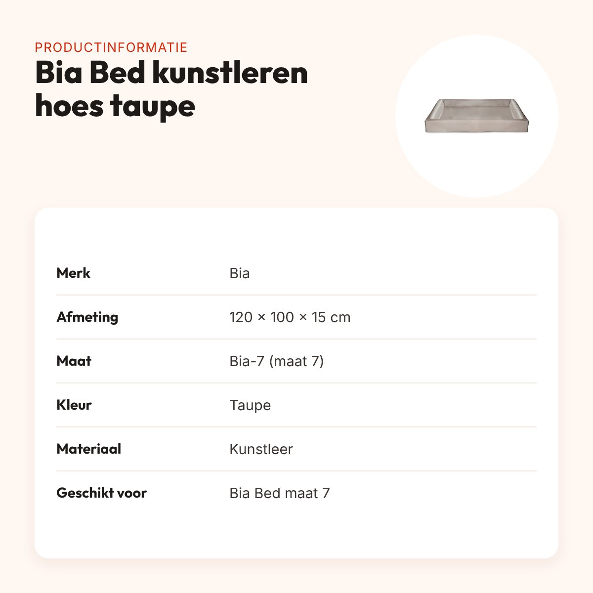 Bia Bed kunstleren hoes hondenmand taupe 120 x 100 x 15 cm – maat 7 – productinformatie