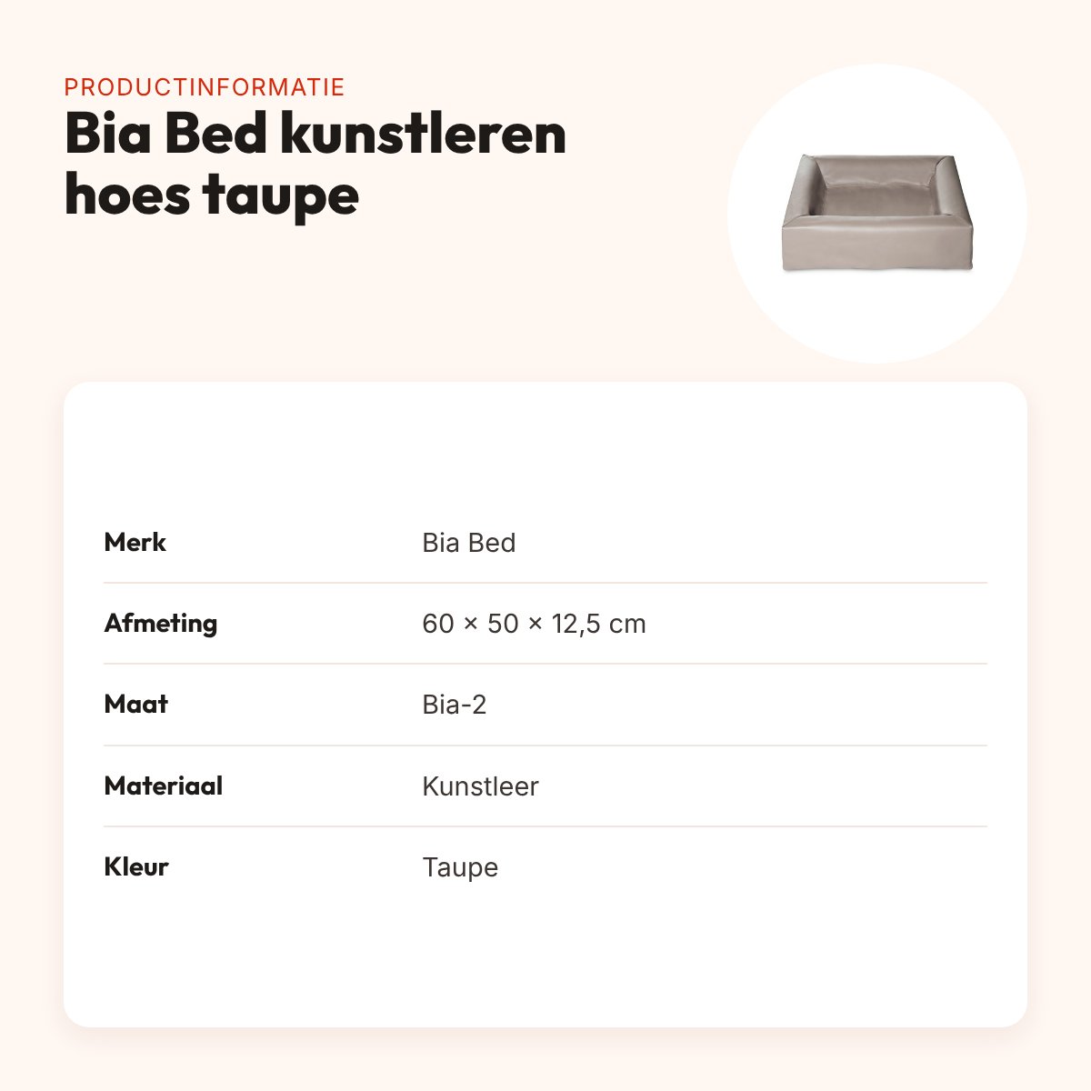 Bia Bed kunstleren hoes hondenmand taupe 60 x 50 x 12,5 cm – maat 2 – productinformatie