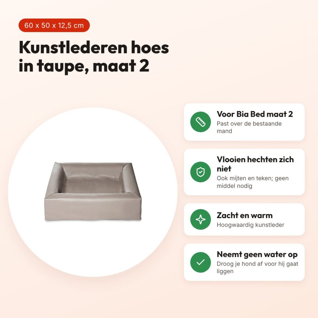 Bia Bed kunstleren hoes hondenmand taupe 60 x 50 x 12,5 cm – maat 2 – voordelen