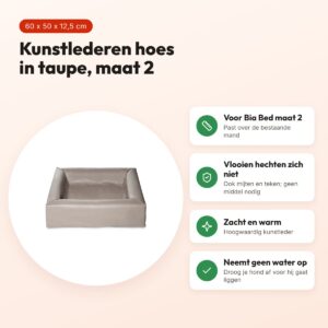 Bia Bed kunstleren hoes hondenmand taupe 60 x 50 x 12,5 cm – maat 2 – voordelen