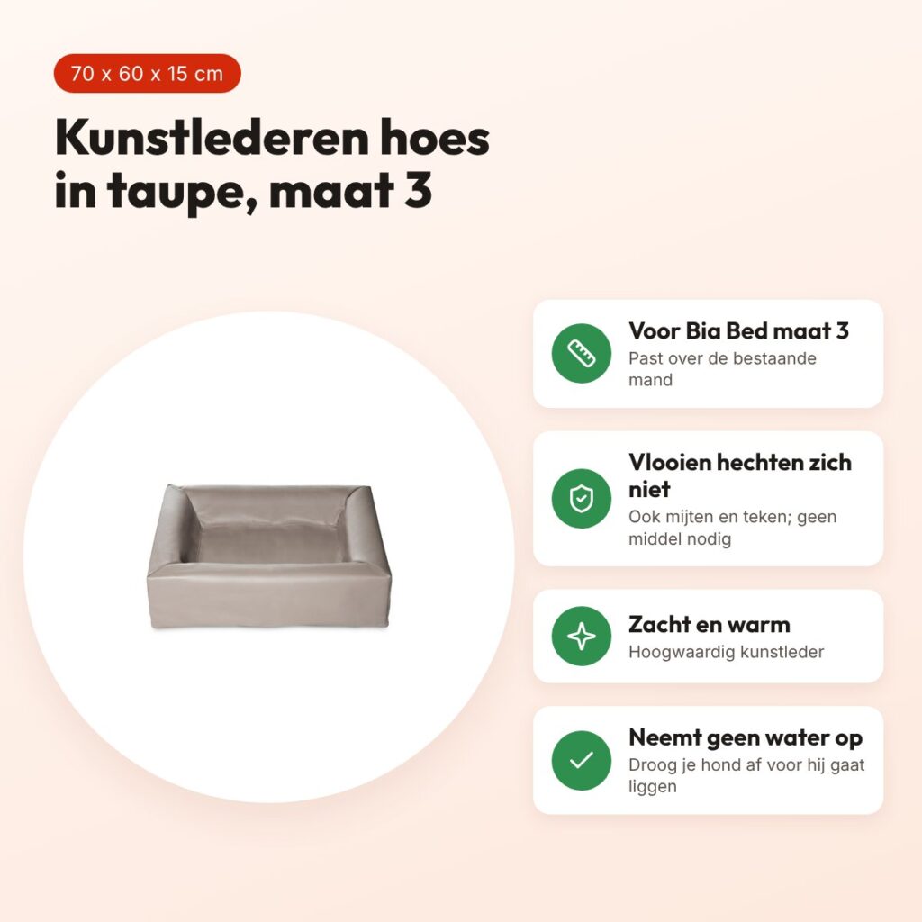 Bia Bed kunstleren hoes hondenmand taupe 70 x 60 x 15 cm – maat 3 – voordelen