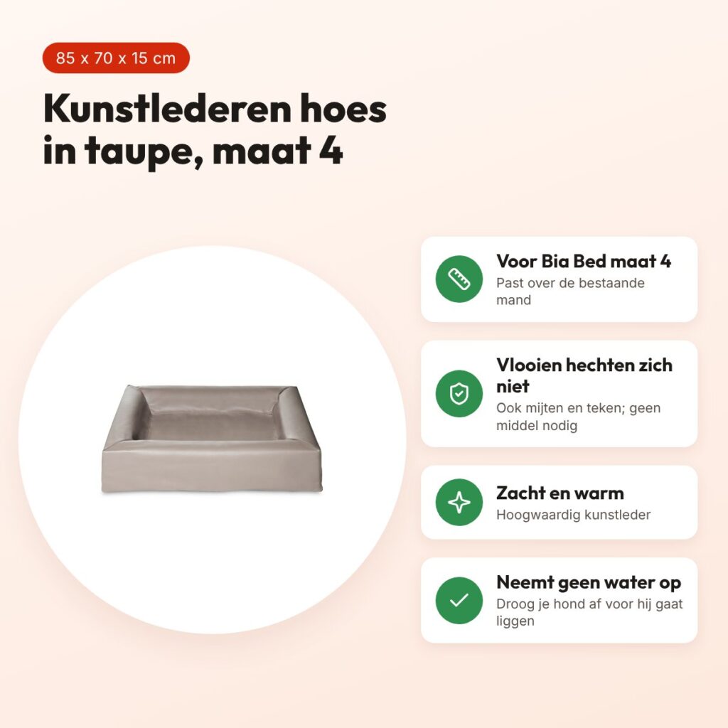 Bia Bed kunstleren hoes hondenmand taupe 85 x 70 x 15 cm – maat 4 – voordelen