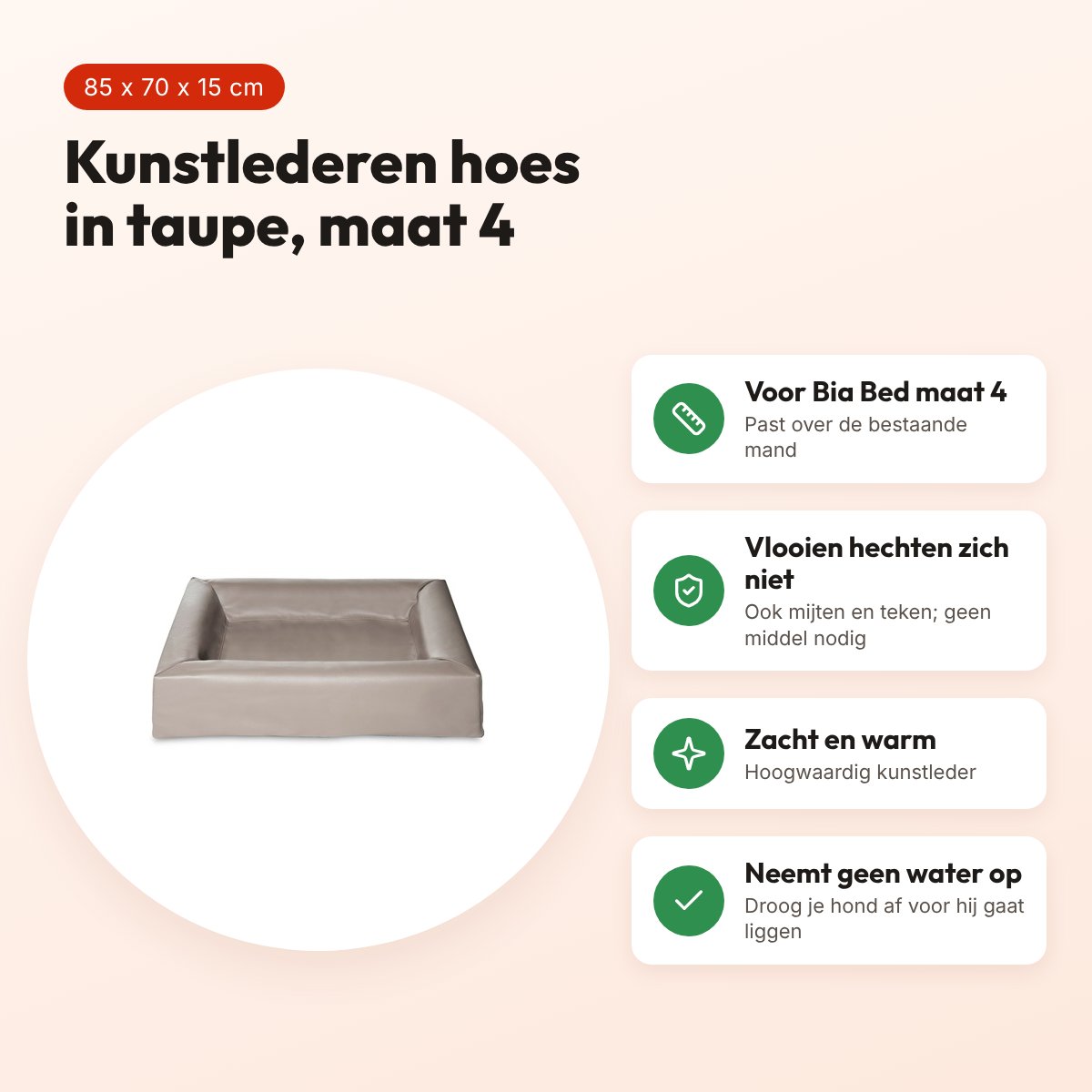 Bia Bed kunstleren hoes hondenmand taupe 85 x 70 x 15 cm – maat 4 – voordelen