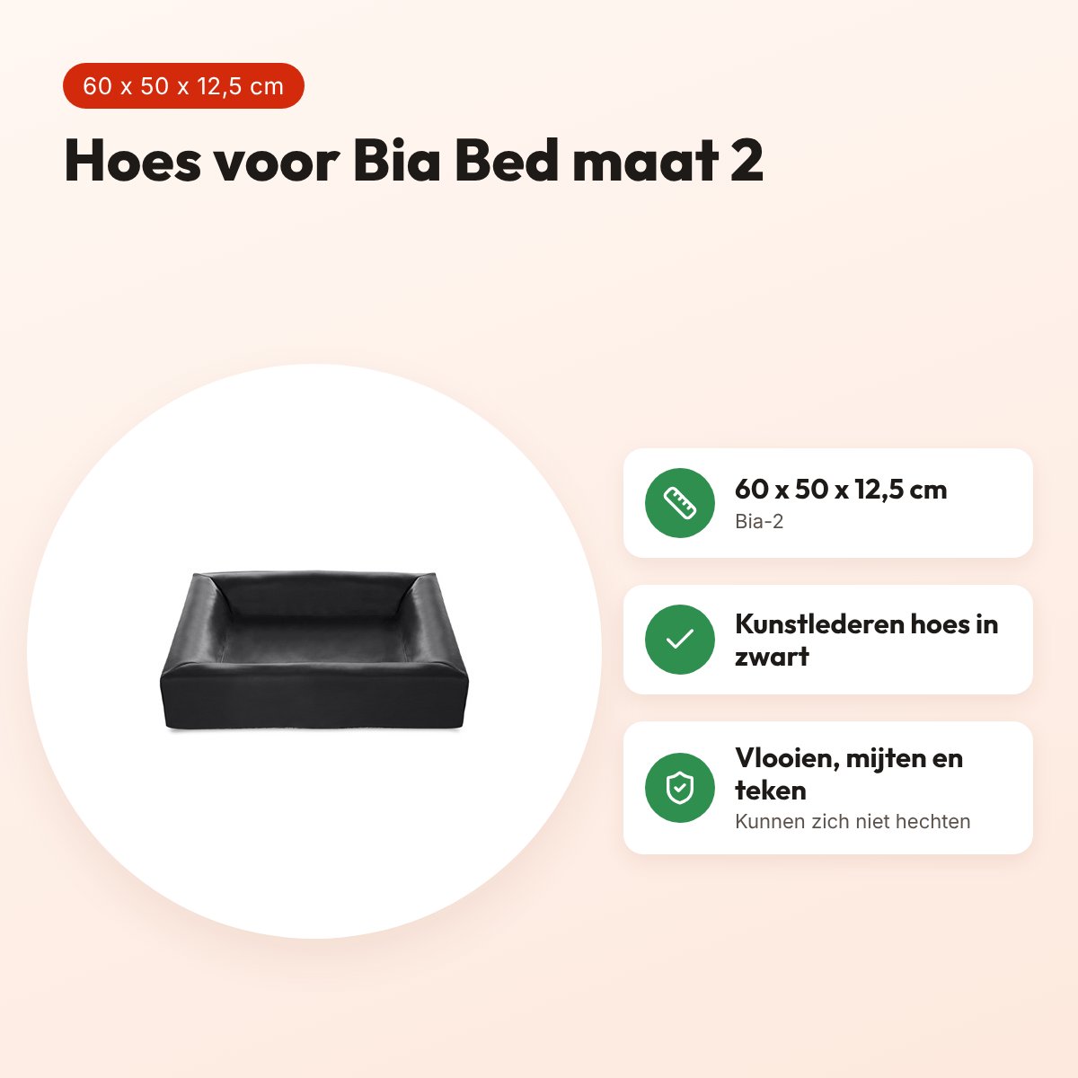 Bia Bed kunstleren hoes hondenmand zwart 60 x 50 x 12,5 cm – maat 2 – voordelen