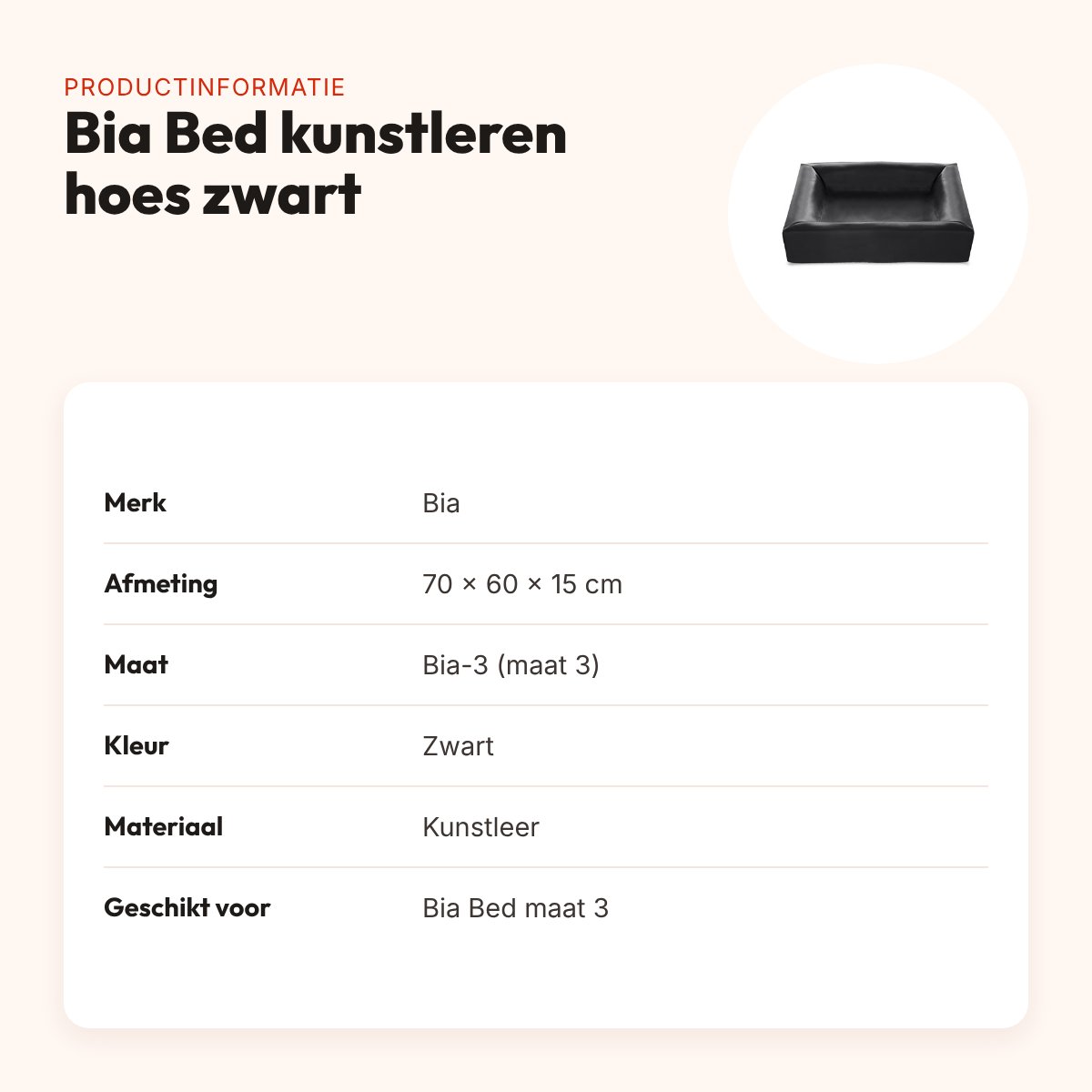 Bia Bed kunstleren hoes hondenmand zwart 70 x 60 x 15 cm – maat 3 – productinformatie