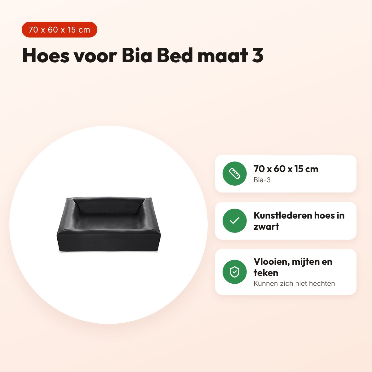 Bia Bed kunstleren hoes hondenmand zwart 70 x 60 x 15 cm – maat 3 – voordelen