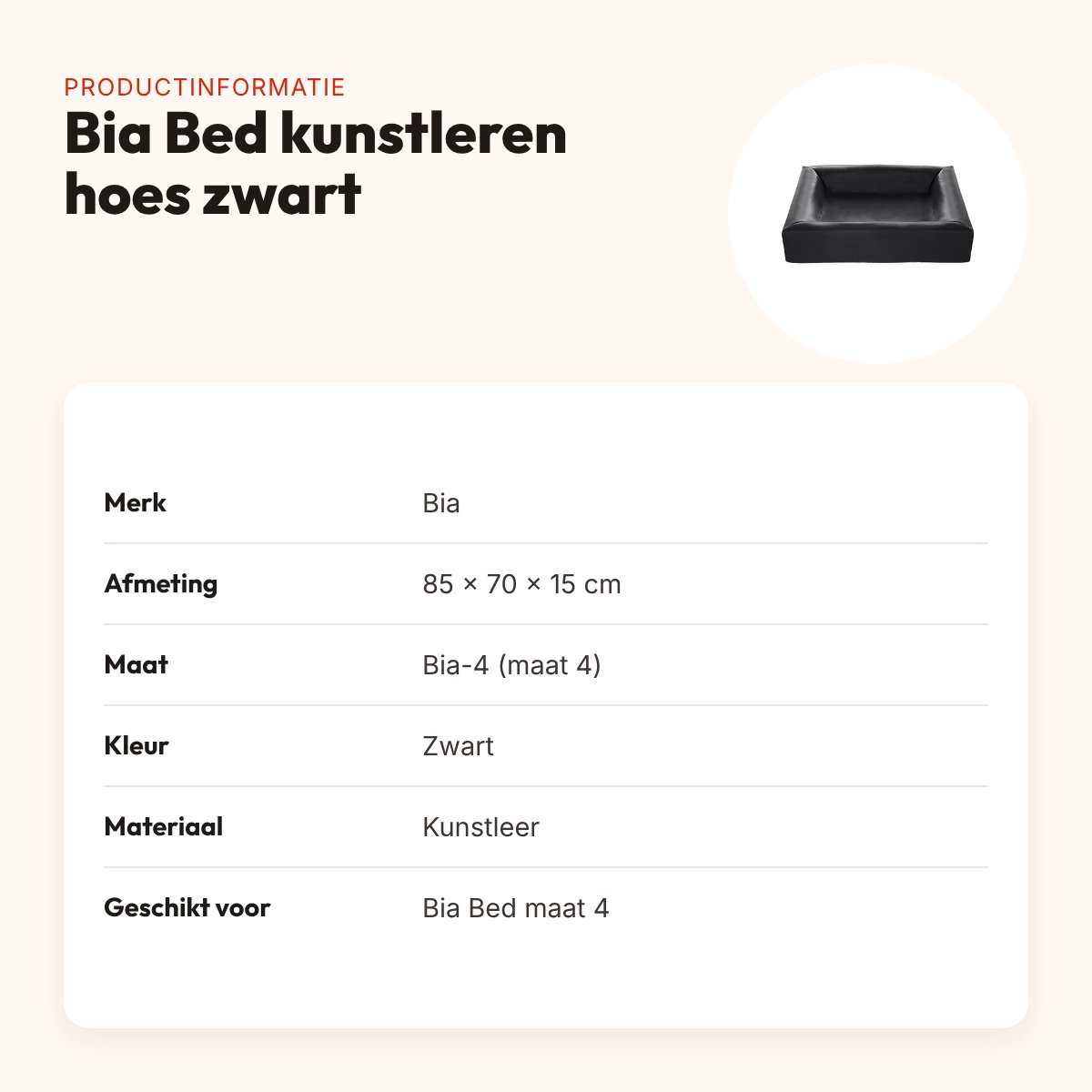 Bia Bed kunstleren hoes hondenmand zwart 85 x 70 x 15 cm – maat 4 – productinformatie
