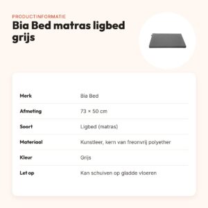 Bia Bed matras ligbed grijs 73 x 50 cm – polyether kern – productinformatie