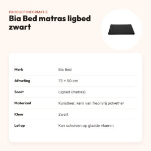 Bia Bed matras ligbed zwart 73 x 50 cm – polyether kern – productinformatie