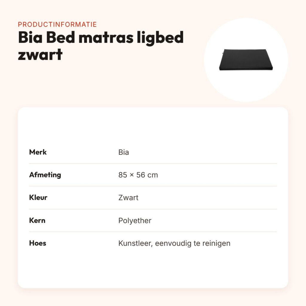 Bia Bed matras ligbed zwart 85 x 56 cm – polyether kern – productinformatie
