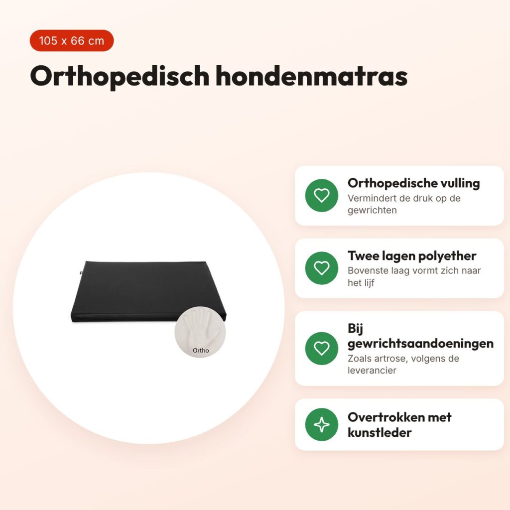 Bia Bed orthopedisch hondenmatras zwart 105 x 66 cm – drukverlagend – voordelen