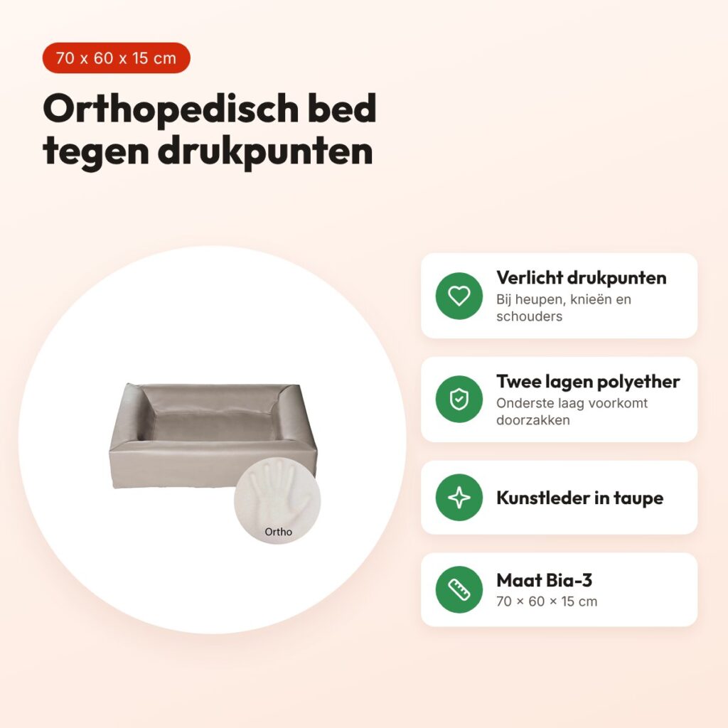 Bia Bed orthopedische hondenmand taupe Bia-3 70 x 60 x 15 cm – kunstleder – voordelen