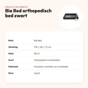 Bia Bed orthopedische hondenmand zwart 100 x 80 x 15 cm – maat 6 – productinformatie