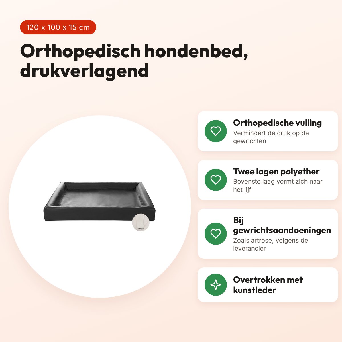 Bia Bed orthopedische hondenmand zwart 120 x 100 x 15 cm – maat 7 – voordelen