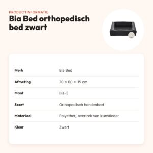 Bia Bed orthopedische hondenmand zwart 70 x 60 x 15 cm – maat 3 – productinformatie