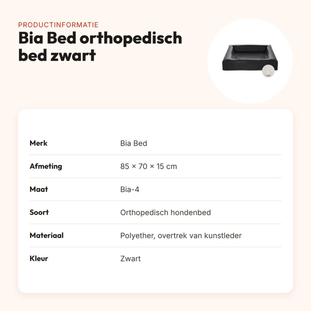 Bia Bed orthopedische hondenmand zwart 85 x 70 x 15 cm – maat 4 – productinformatie