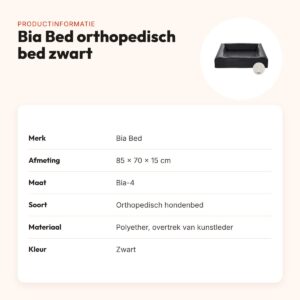 Bia Bed orthopedische hondenmand zwart 85 x 70 x 15 cm – maat 4 – productinformatie