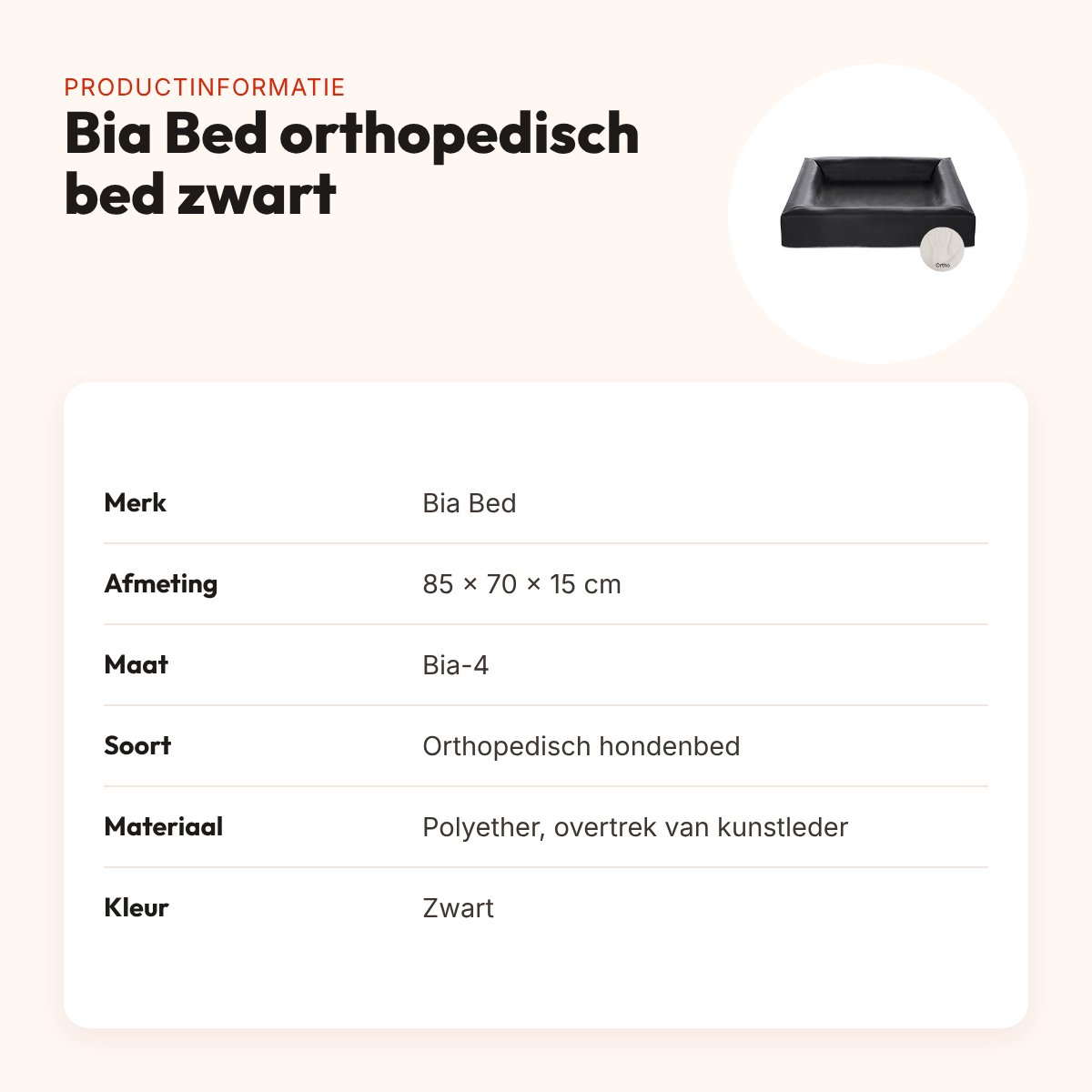 Bia Bed orthopedische hondenmand zwart 85 x 70 x 15 cm – maat 4 – productinformatie