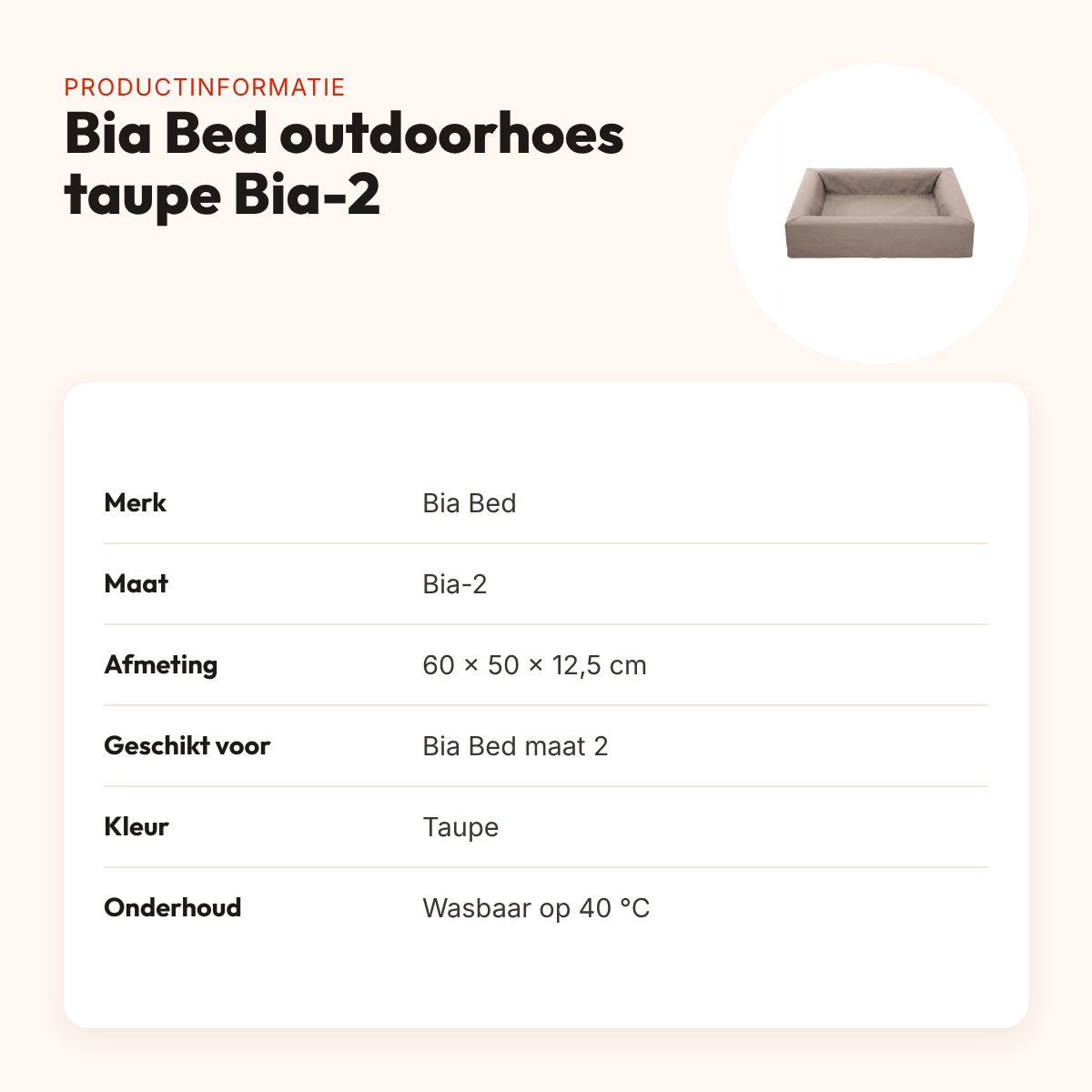 Bia Bed outdoor hoes voor hondenmand taupe Bia-2 60 x 50 x 12,5 cm – productinformatie