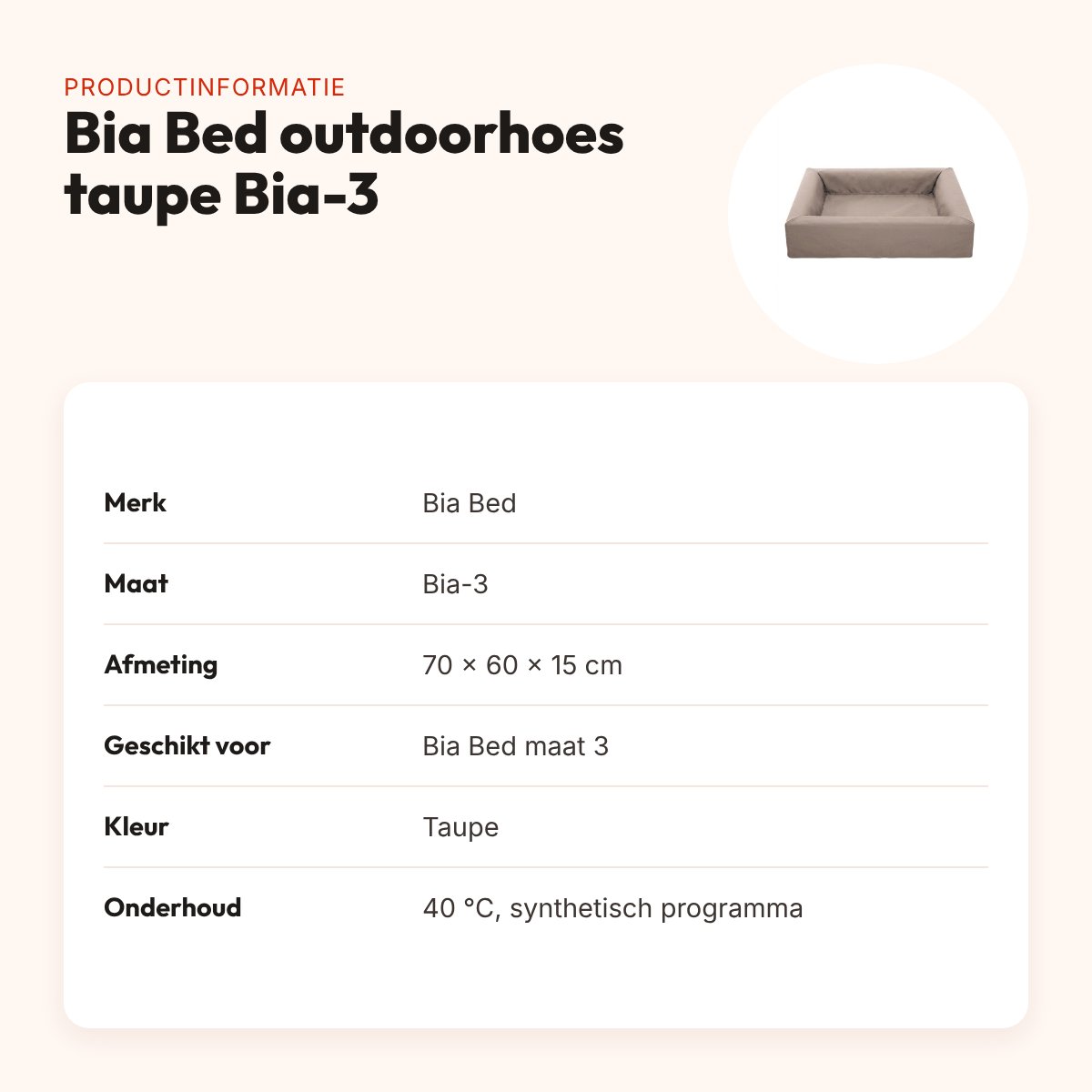 Bia Bed outdoor hoes voor hondenmand taupe Bia-3 70 x 60 x 15 cm – productinformatie