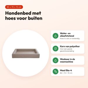 Bia Bed outdoor hondenmand taupe Bia-4 85 x 70 x 15 cm – waterafstotend – voordelen